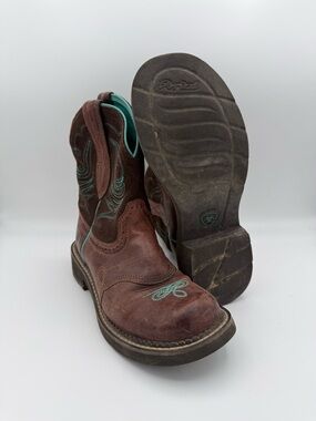 Womens Ariat Fatbaby Heritage Dapper Brown Leather Teal Western  Boots Size 7.5B